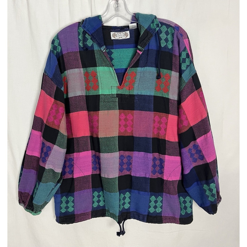 Vintage 90s Angelique Imports Patchwork Hoodie Pullover 100% Cotton Free Size